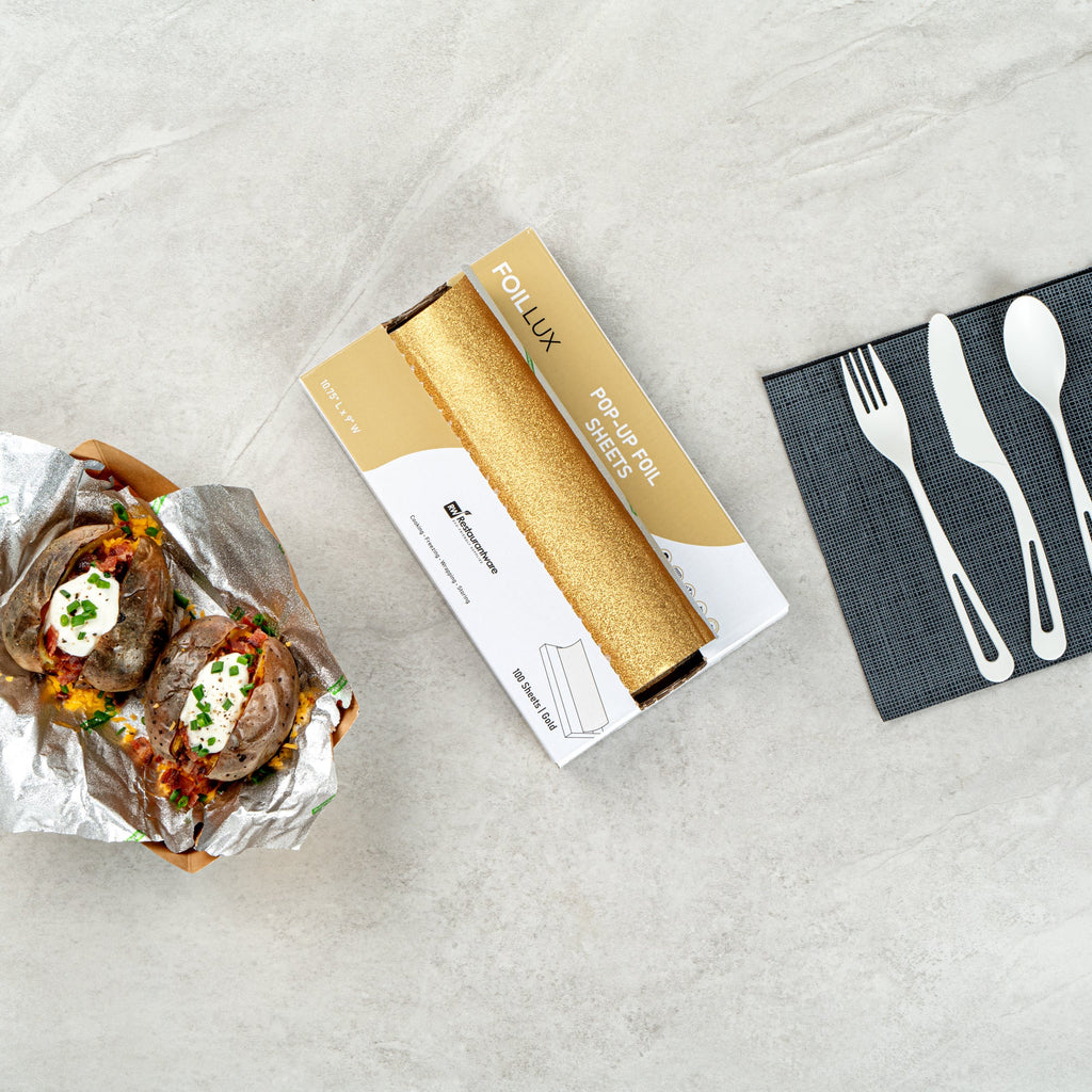 Foil Lux Foodservice Gold Aluminum Foil Pop-Up Sheet - Interfolded, Embossed - 10 3/4" x 9" - 100 count box