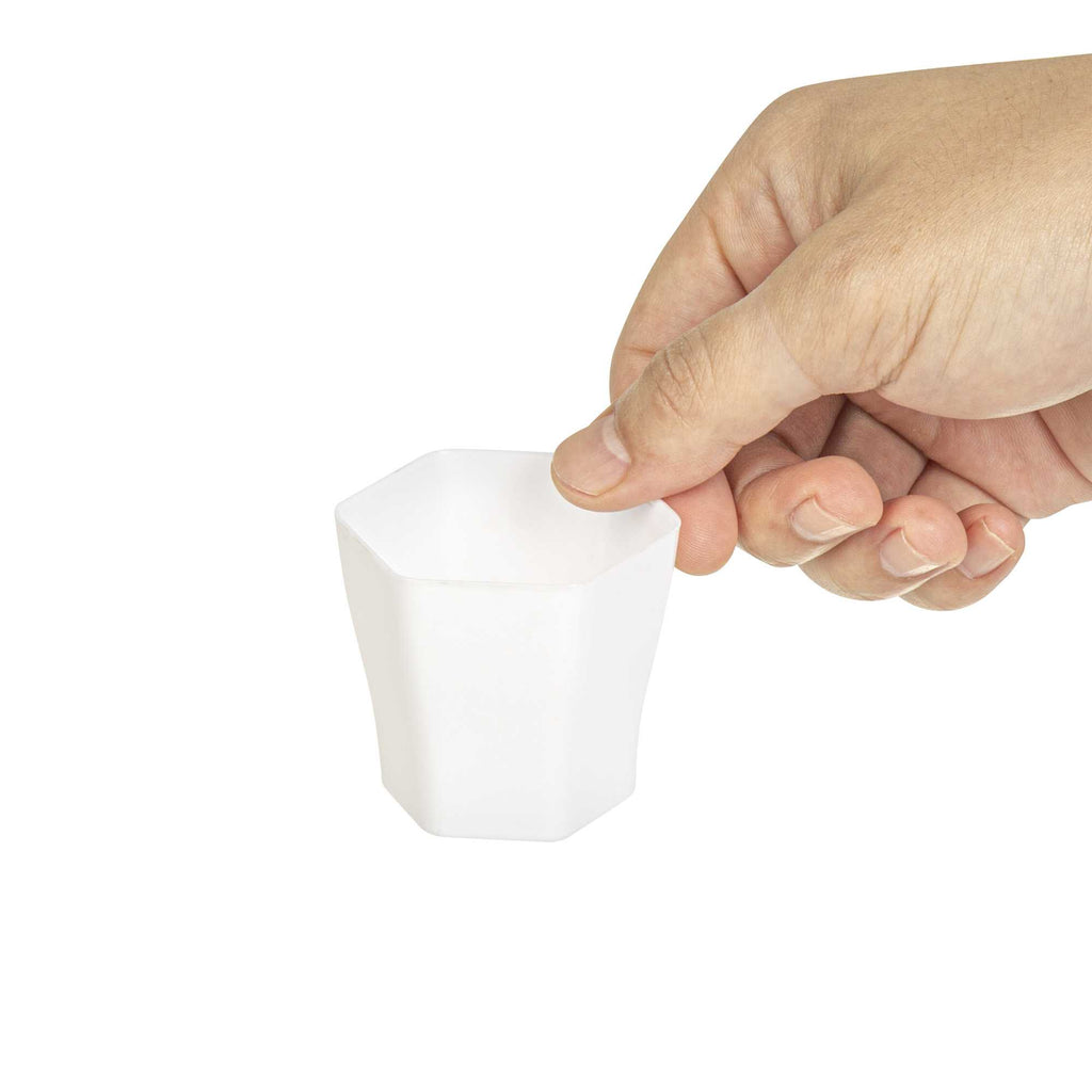 Mini Serve 2 oz Hexagon White Plastic Glass - 1 3/4" x 1 3/4" x 1 3/4" - 100 count box