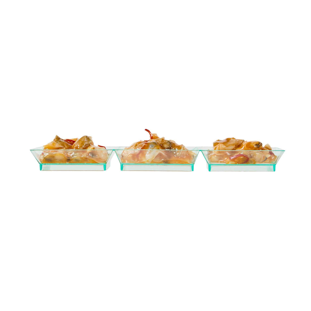 Mini Serve Rectangle Seagreen Plastic Terzetto Mini Plate - 3 Compartments - 7 1/2" x 2 1/2" x 1/2" - 100 count box