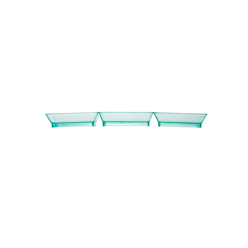 Mini Serve Rectangle Seagreen Plastic Terzetto Mini Plate - 3 Compartments - 7 1/2" x 2 1/2" x 1/2" - 100 count box