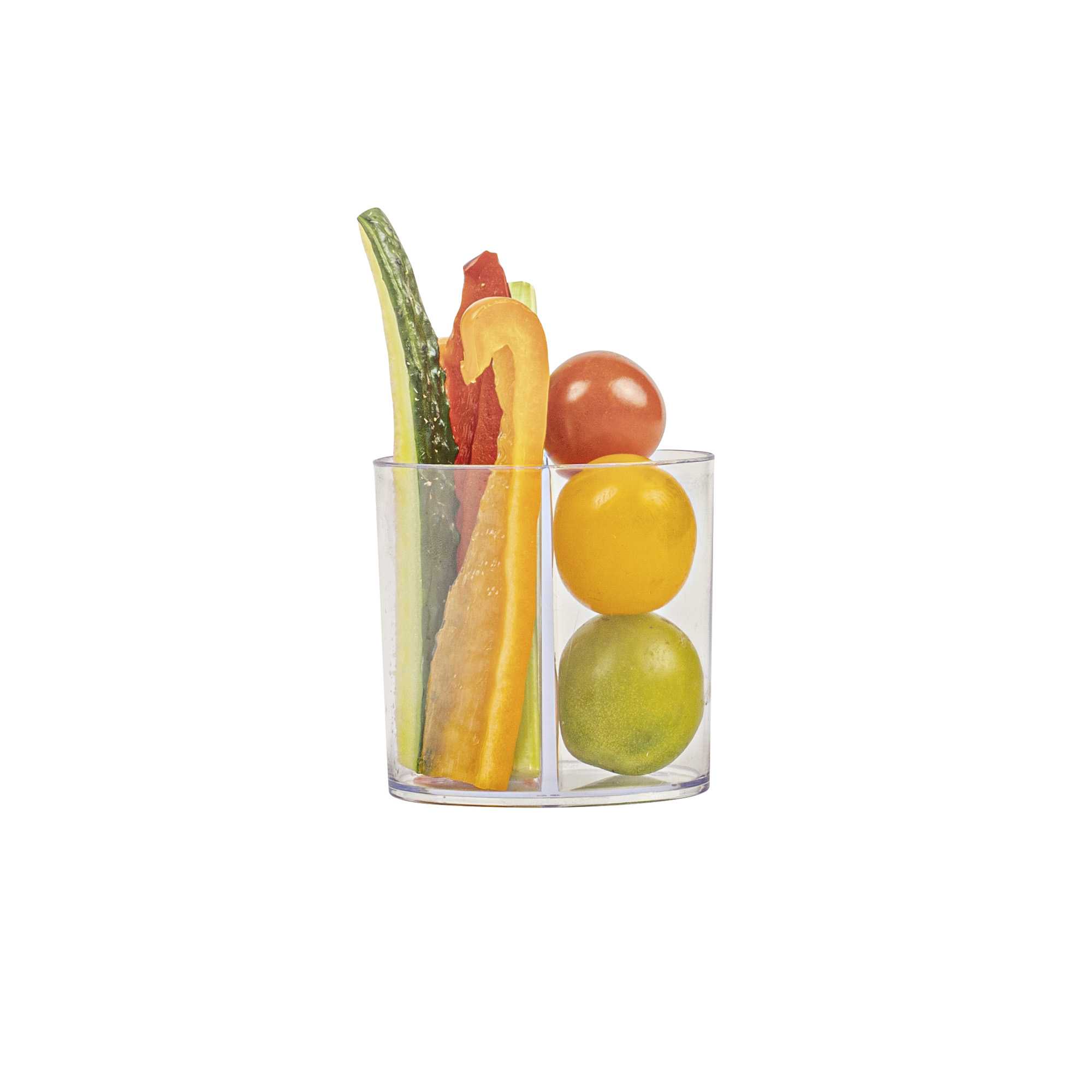 Mini Serve 4 oz Oval Clear Plastic Duet Tasting Cup - 2 Compartments - 2 1/2" x 1 3/4" x 2 1/2" - 100 count box