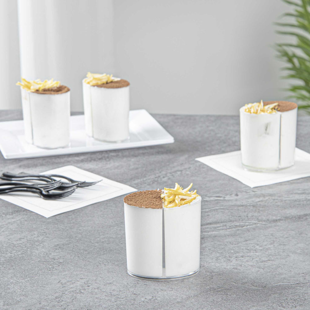 Mini Serve 4 oz Oval Clear Plastic Duet Tasting Cup - 2 Compartments - 2 1/2" x 1 3/4" x 2 1/2" - 100 count box