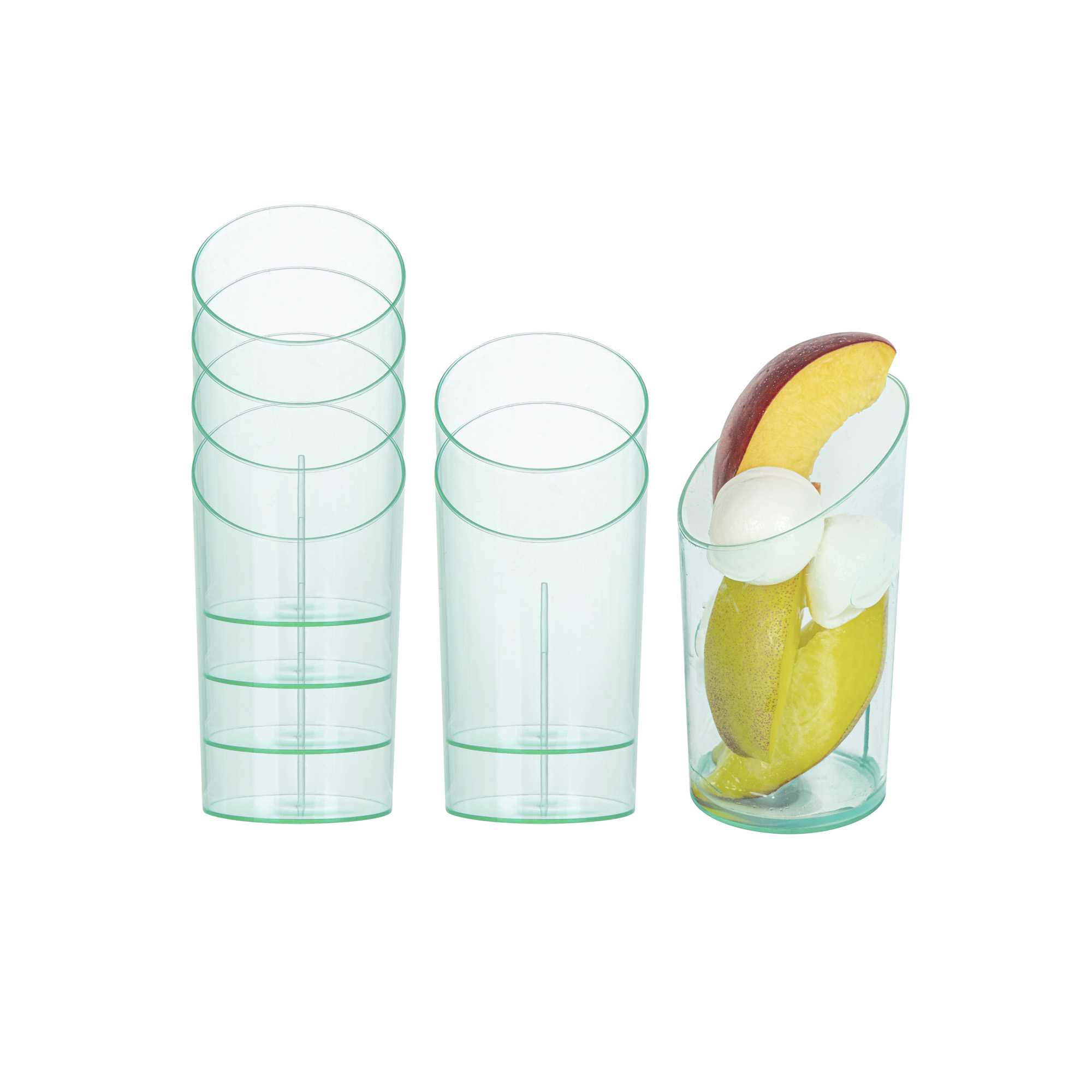 Mini Serve 3 oz Round Seagreen Plastic Incline Shot Glass - 2" x 2" x 3 1/4" - 100 count box