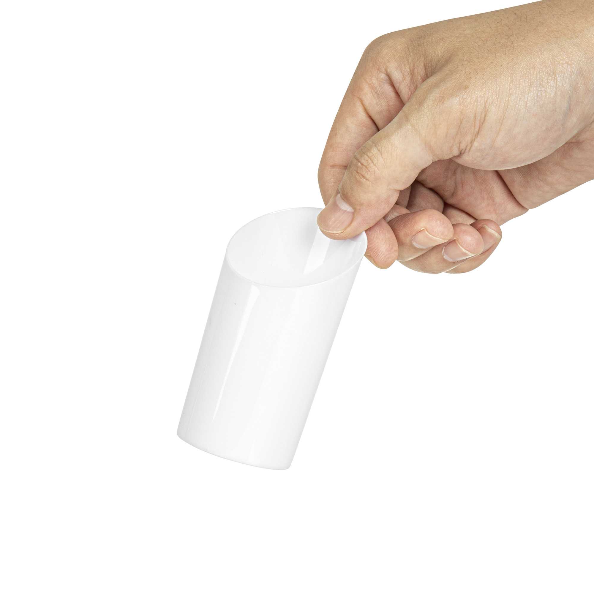 Mini Serve 3 oz Round White Plastic Incline Shot Glass - 2" x 2" x 3 1/4" - 100 count box