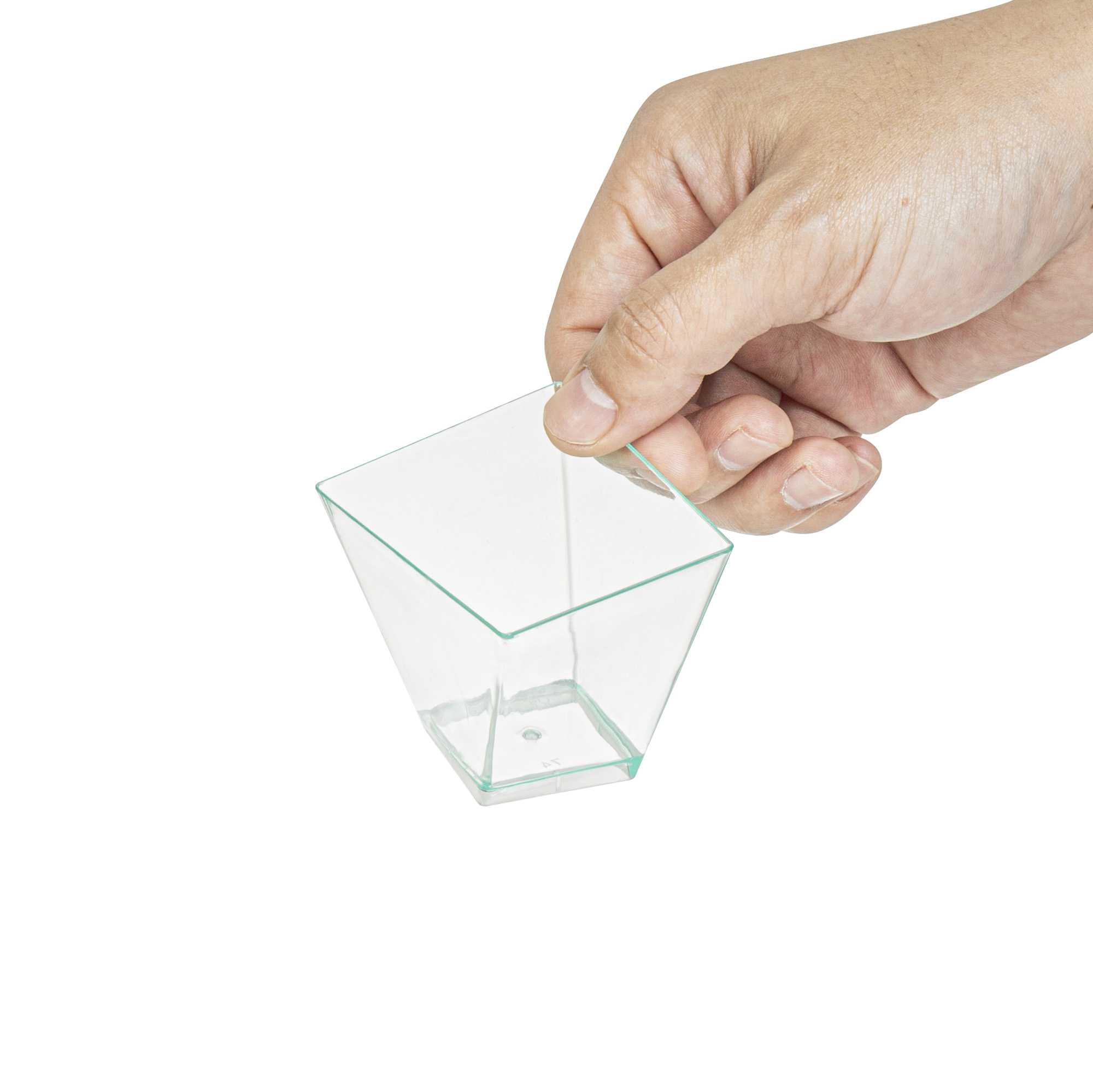 Mini Serve 2 oz Square Seagreen Plastic Girata Dessert Dish - 2" x 2" x 1 3/4" - 100 count box