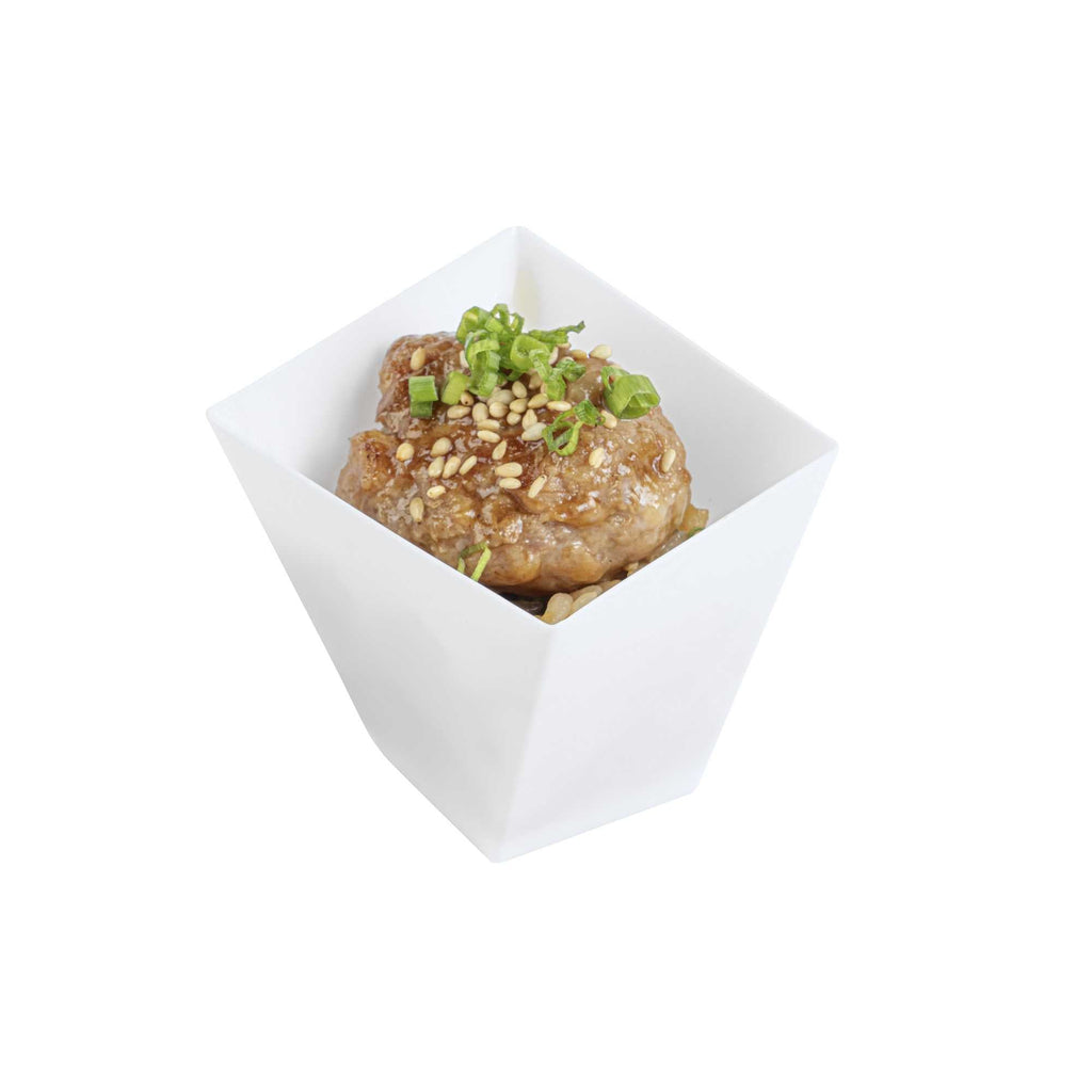 Mini Serve 2 oz Square White Plastic Girata Dessert Dish - 2" x 2" x 1 3/4" - 100 count box