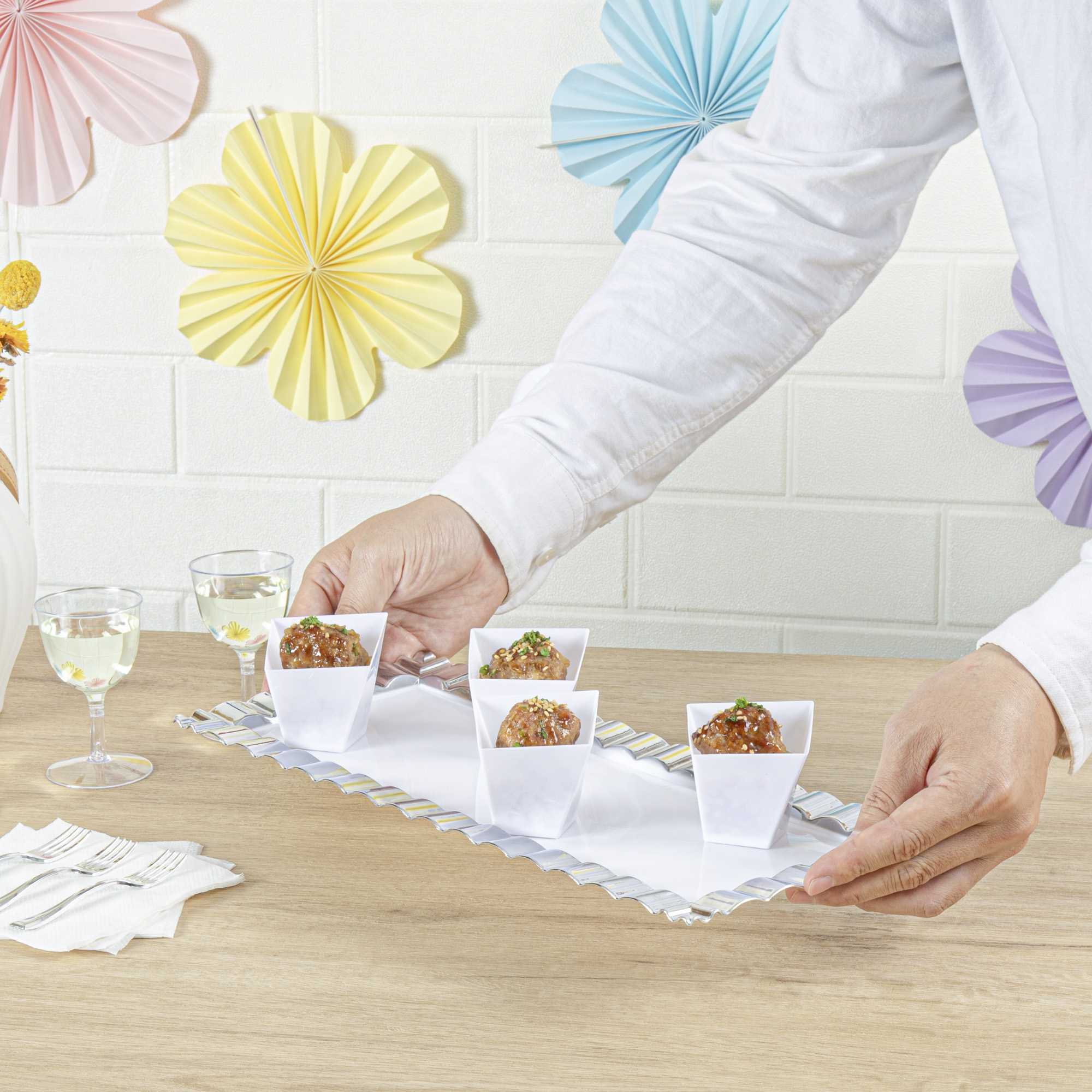 Mini Serve 2 oz Square White Plastic Girata Dessert Dish - 2" x 2" x 1 3/4" - 100 count box