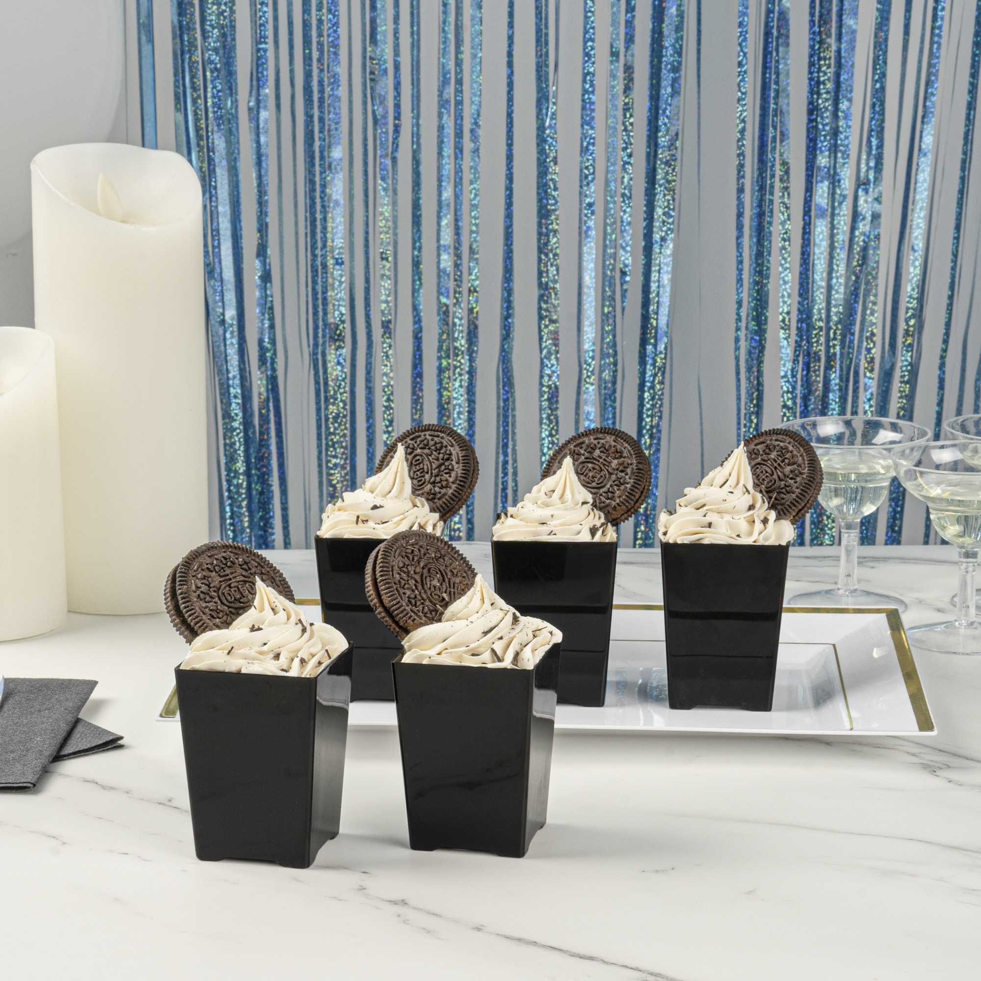 Mini Serve 4 oz Square Black Plastic Tall Quadrato Cup - 2" x 2 3/4" x 2" - 100 count box