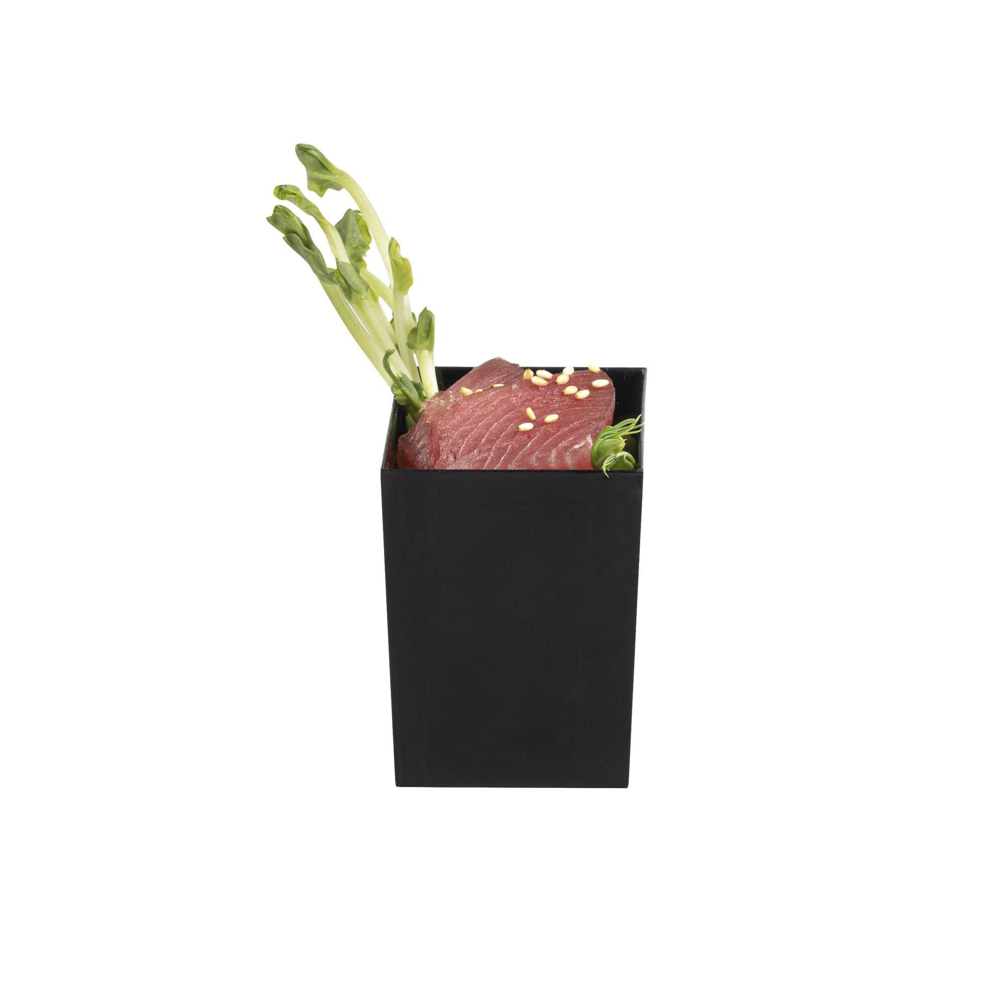 Mini Serve 3 oz Square Black Plastic Incline Cup - 1 3/4" x 1 3/4" x 2 3/4" - 100 count box