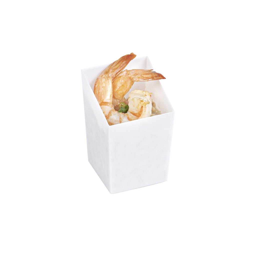 Mini Serve 3 oz Square White Plastic Incline Cup - 1 3/4" x 1 3/4" x 2 3/4" - 100 count box