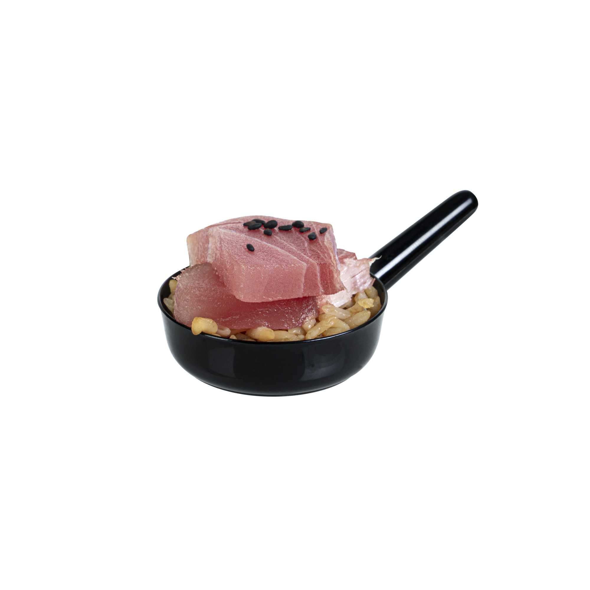 Mini Serve 1 oz Round Black Plastic Mini Sauce Pan - 3 1/4" x 2" x 1/2" - 100 count box