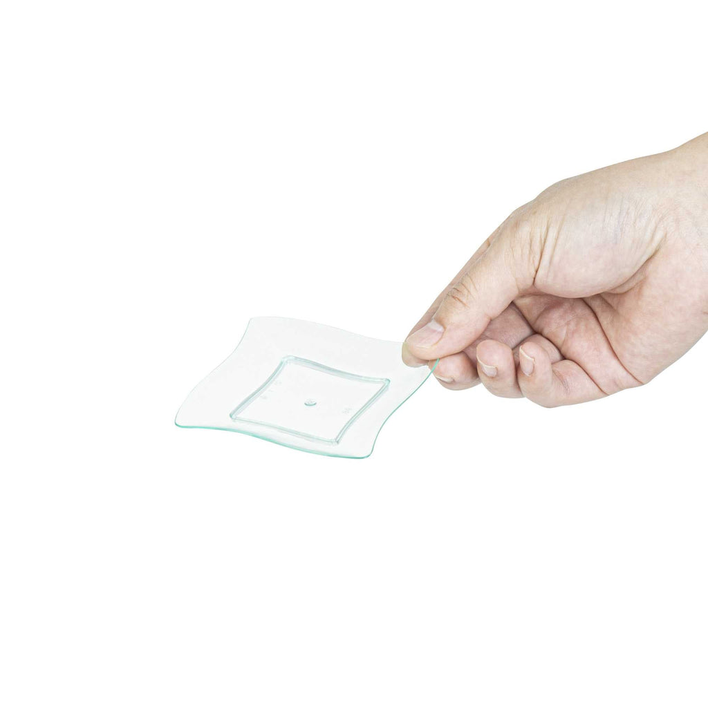 Mini Serve Square Seagreen Plastic Aqua Plate - 3" x 3" - 100 count box