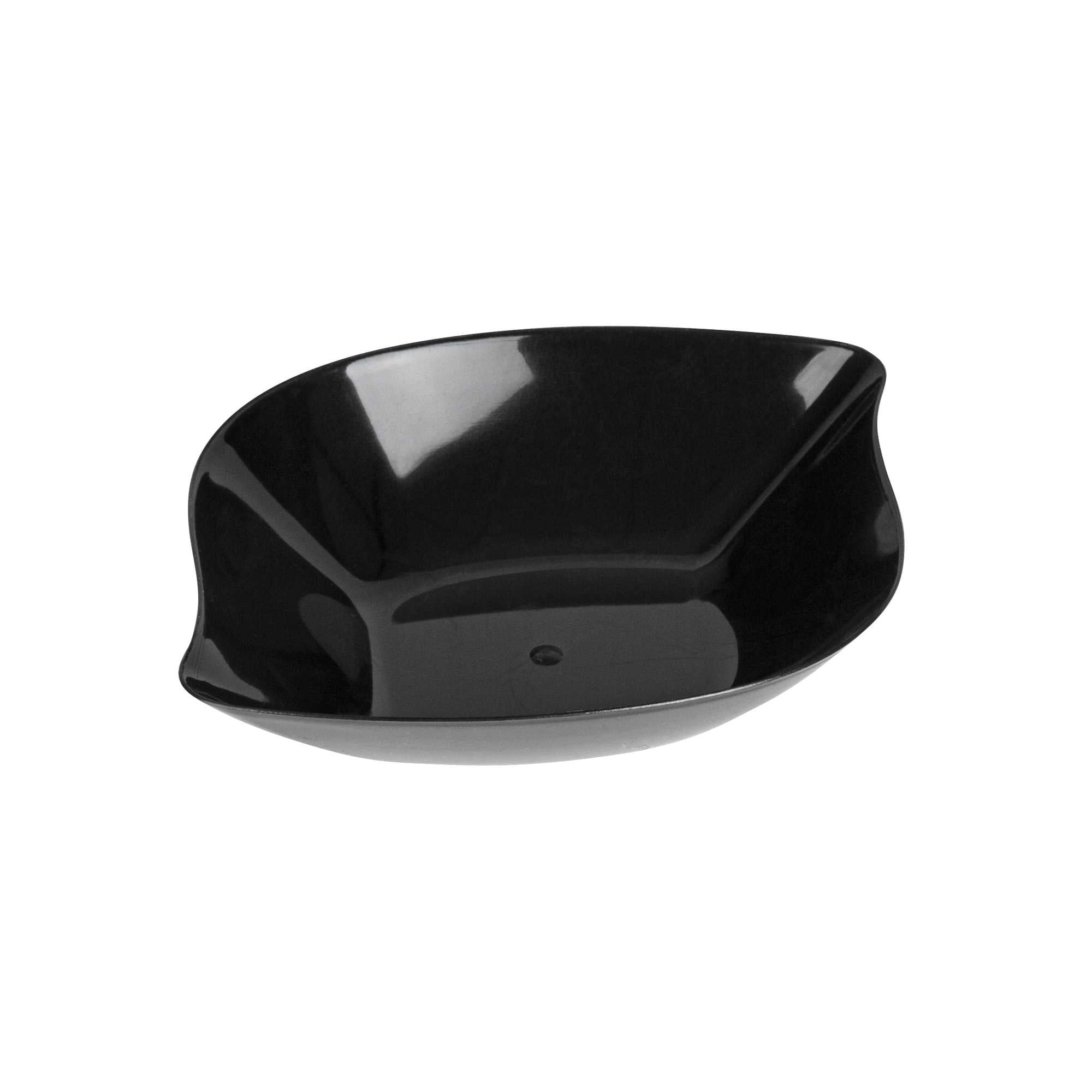 Mini Serve Square Black Plastic Comma Plate - 3 1/2" x 4 1/2" x 1" - 100 count box
