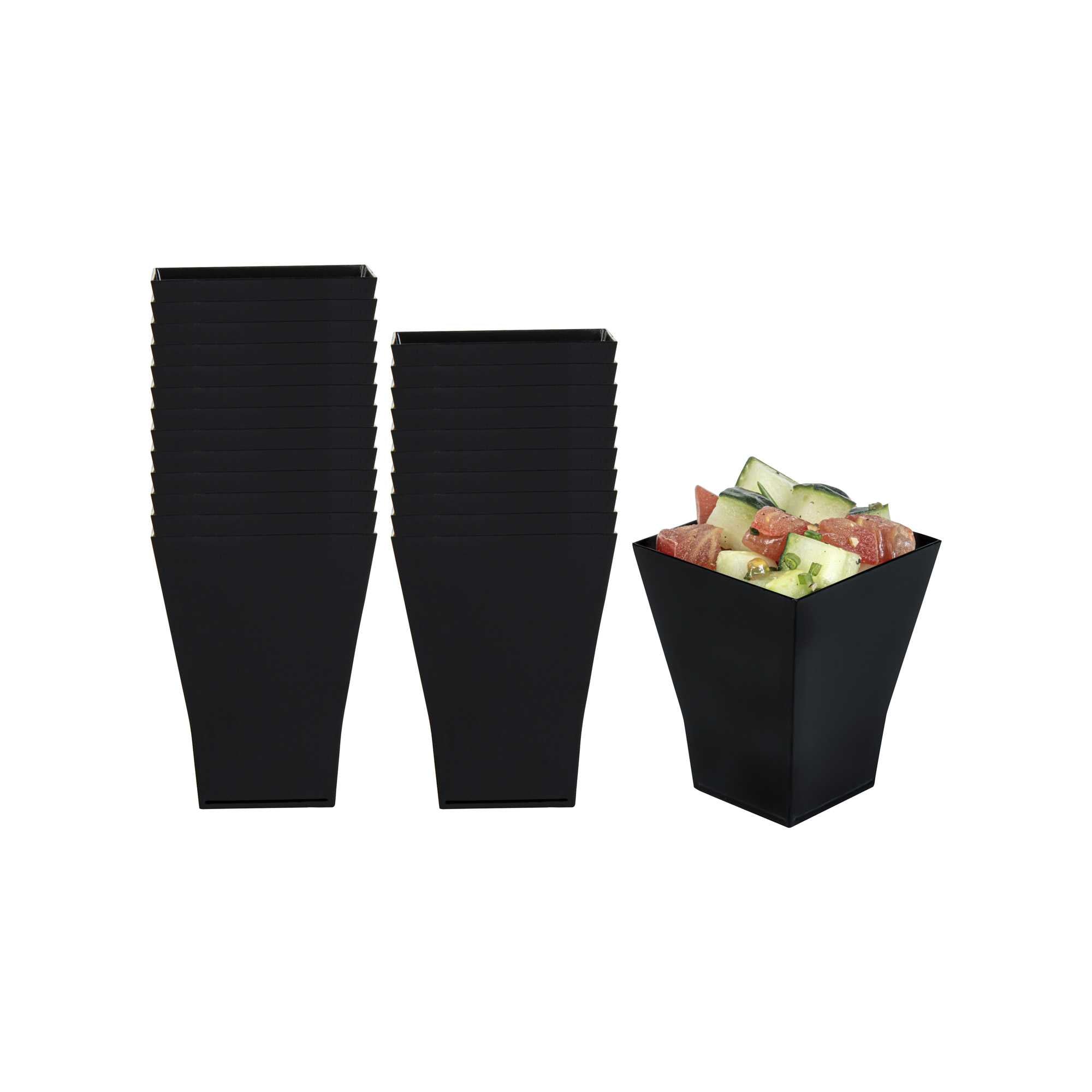 Mini Serve 2 oz Square Black Plastic Bonito Cup - 1 3/4" x 1 3/4" x 2 1/4" - 100 count box