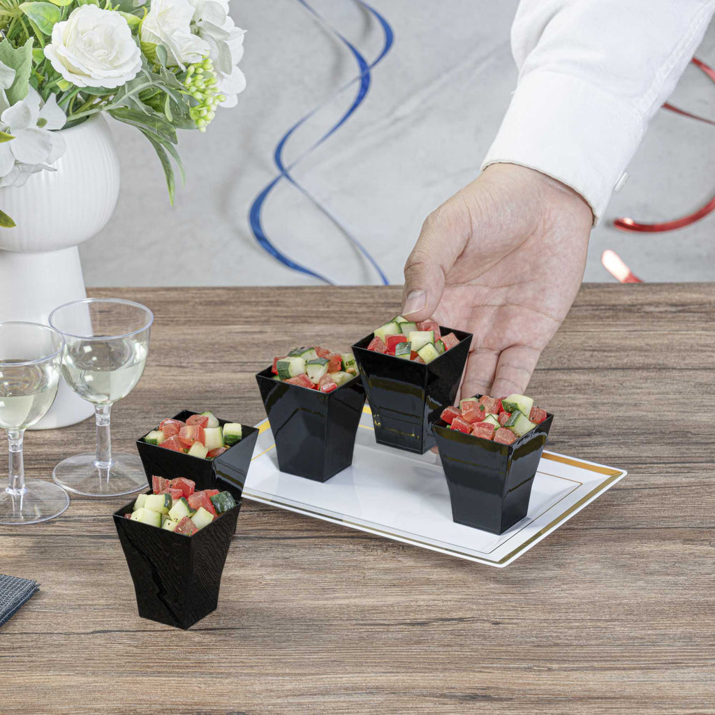Mini Serve 2 oz Square Black Plastic Bonito Cup - 1 3/4" x 1 3/4" x 2 1/4" - 100 count box