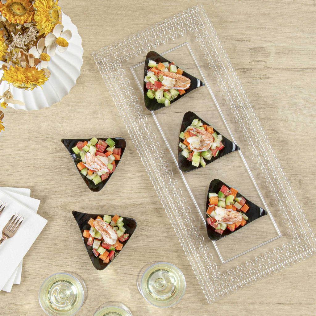 Mini Serve Triangle Black Plastic Shooting Star Appetizer Plate - 3" x 3" - 100 count box