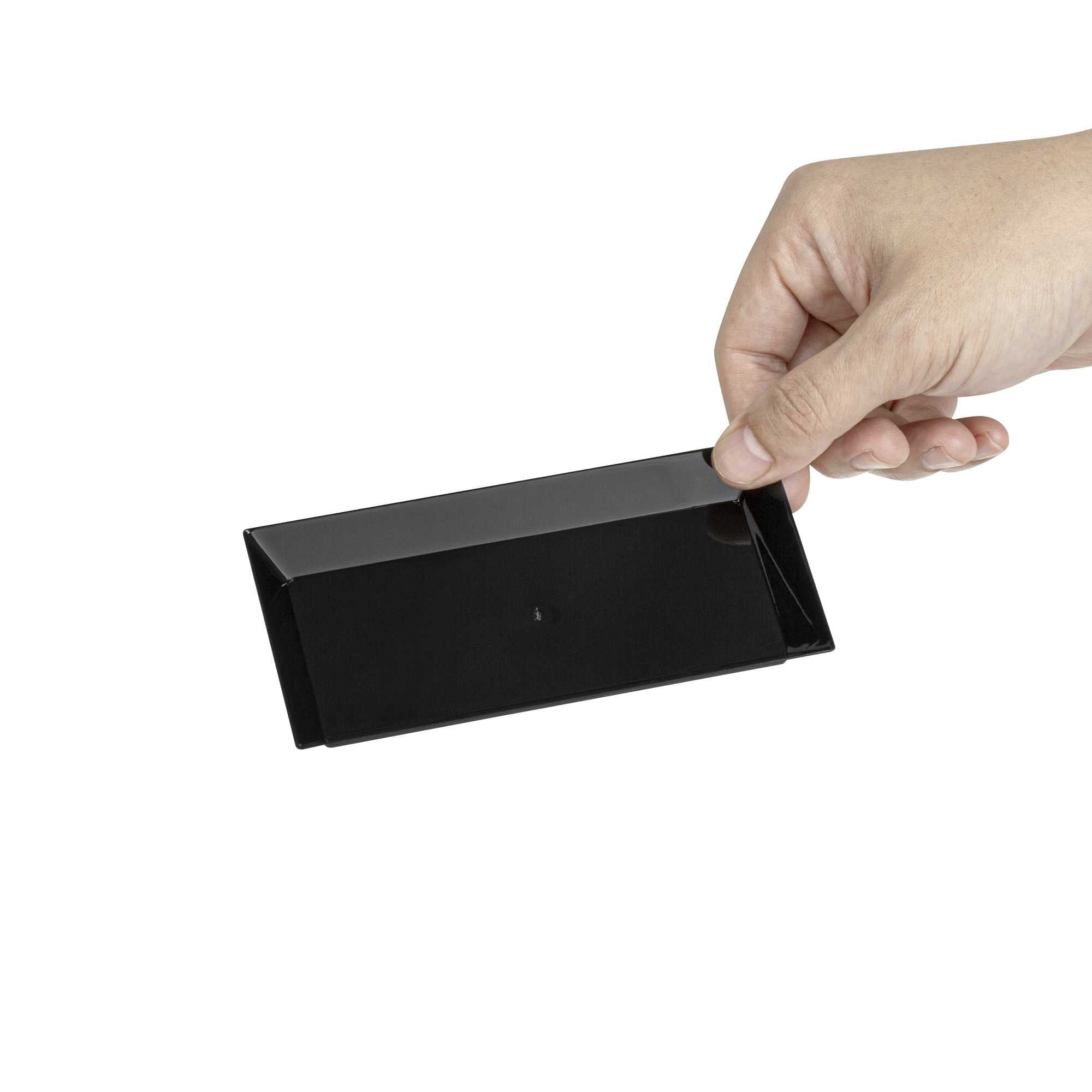 Mini Serve Rectangle Black Plastic Plate - 5" x 2 1/2" x 1/2" - 100 count box