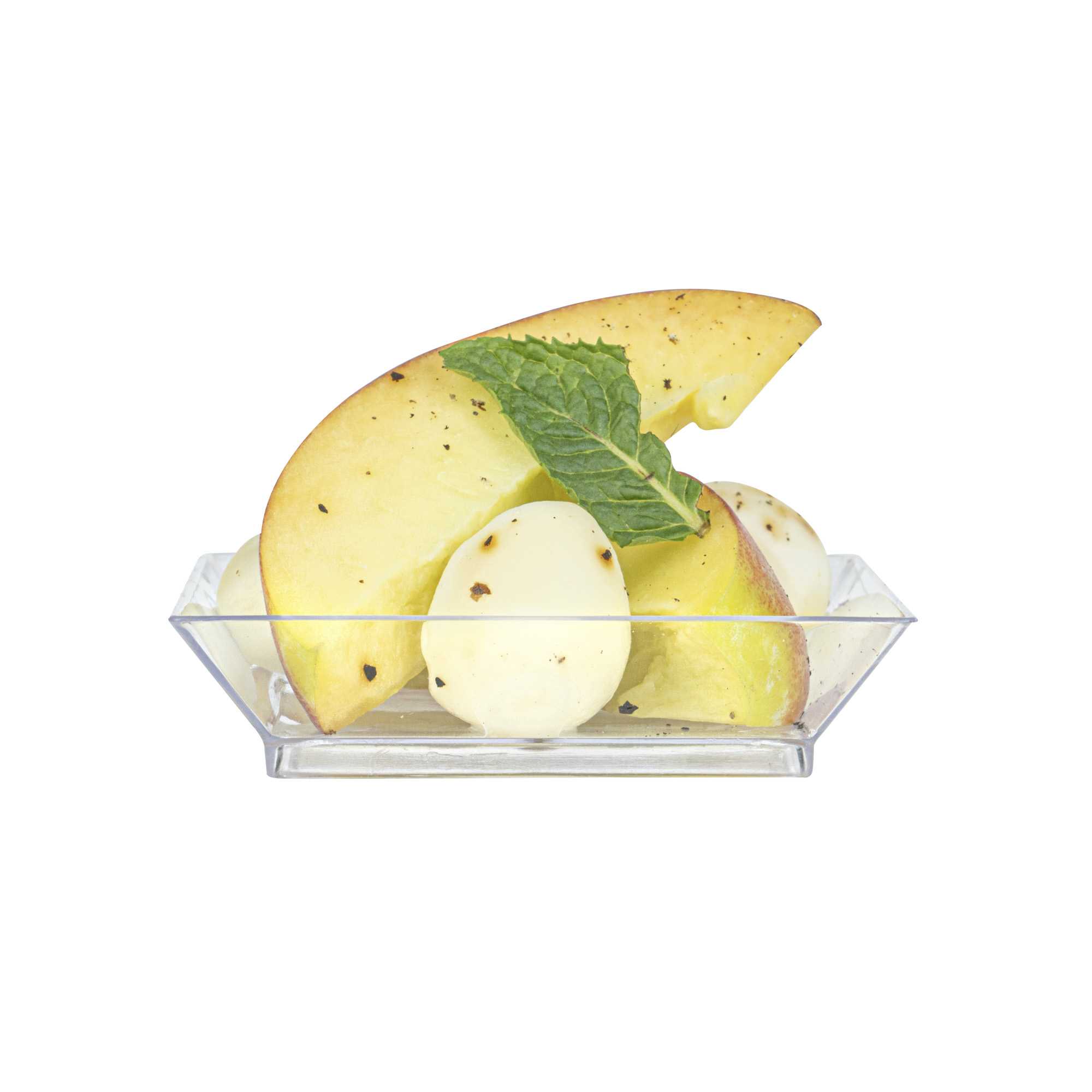 Mini Serve Square Clear Plastic Mini Modern Plate - 2 1/2" x 2 1/2" x 1/2" - 100 count box