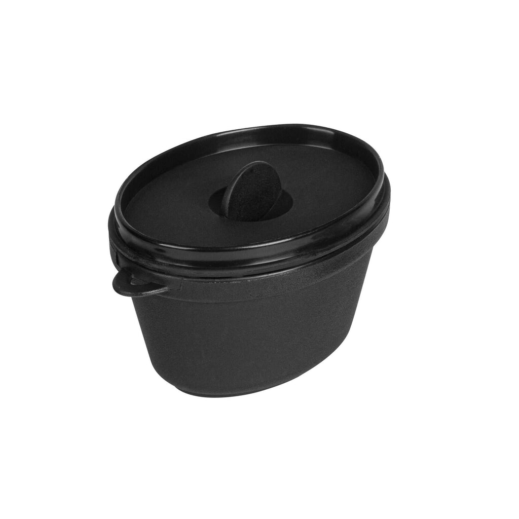 Mini Serve 3 oz Oval Black Plastic Mini Kettle Dish - 3" x 2 1/4" x 1 1/2" - 100 count box