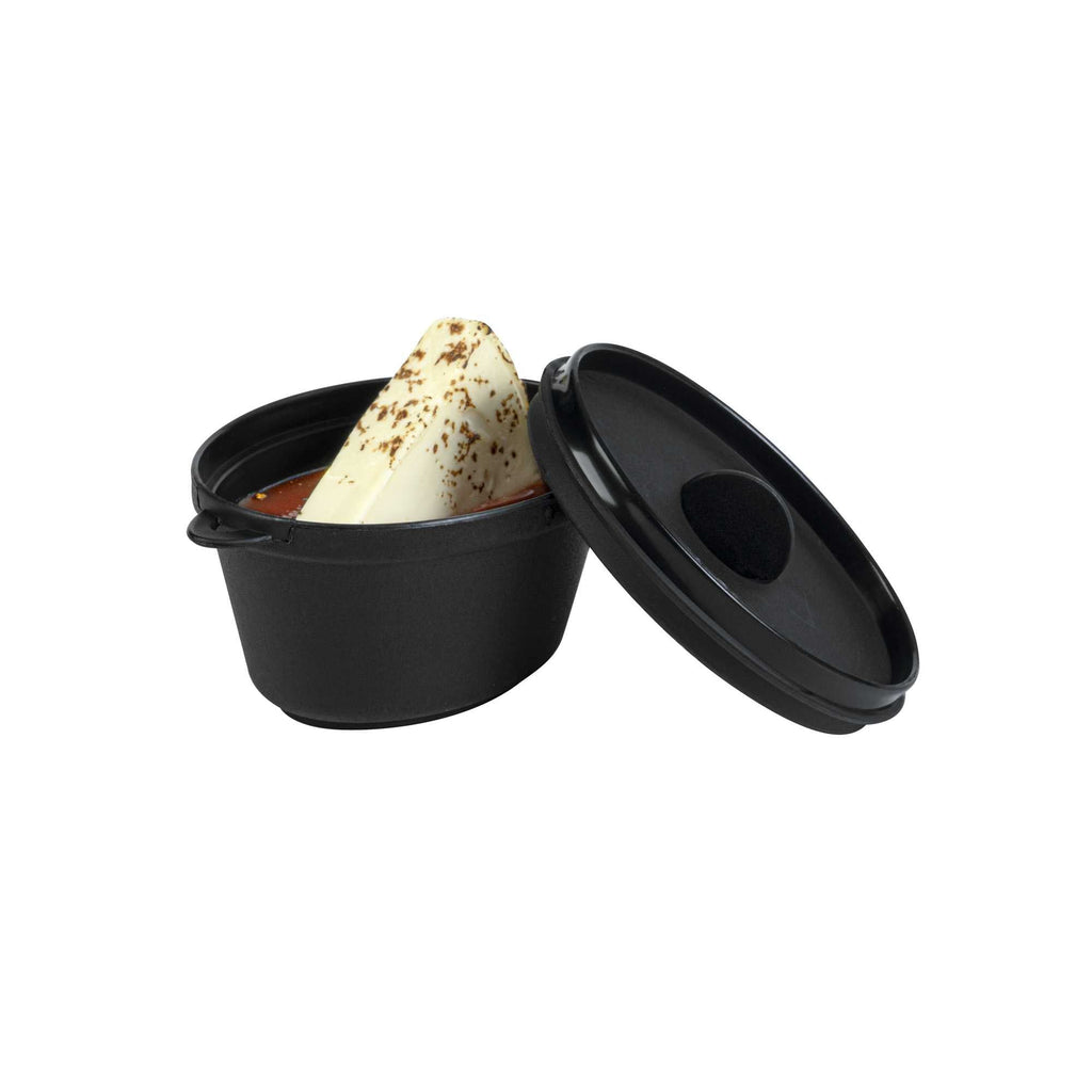 Mini Serve 3 oz Oval Black Plastic Mini Kettle Dish - 3" x 2 1/4" x 1 1/2" - 100 count box