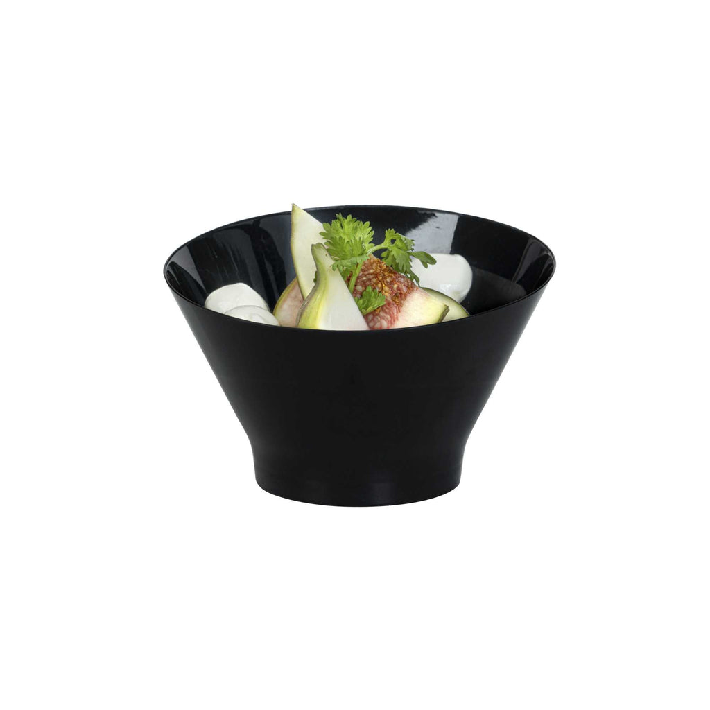 Mini Serve 7 oz Round Black Plastic Incline Bowl - 4 1/4" x 4 1/4" x 2 3/4" - 100 count box