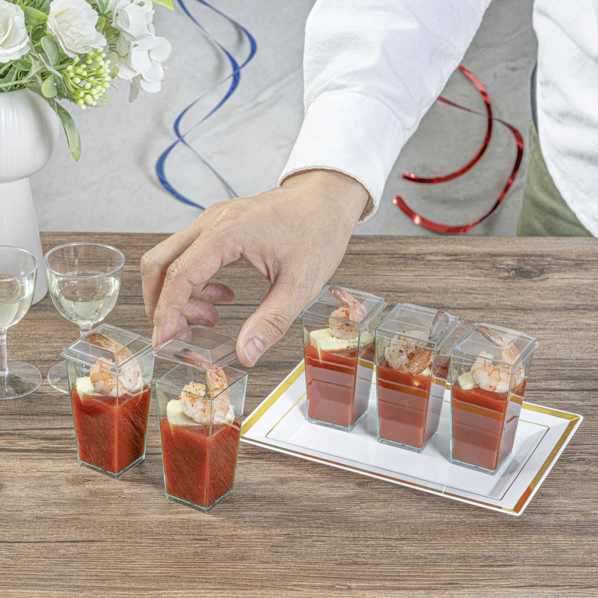 Mini Serve Square Clear Plastic Lid - Fits Tall Geometric Cup - 100 count box