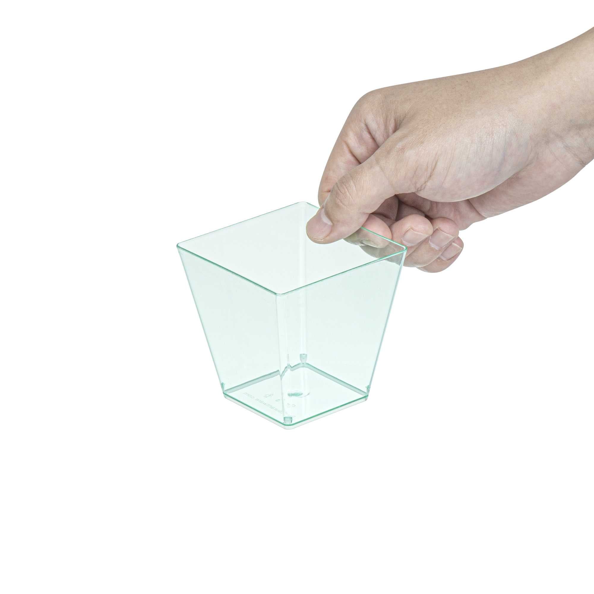 Mini Serve 8 oz Square Seagreen Plastic Large Kova Cup - 2 3/4" x 2 3/4" x 2 3/4" - 100 count box