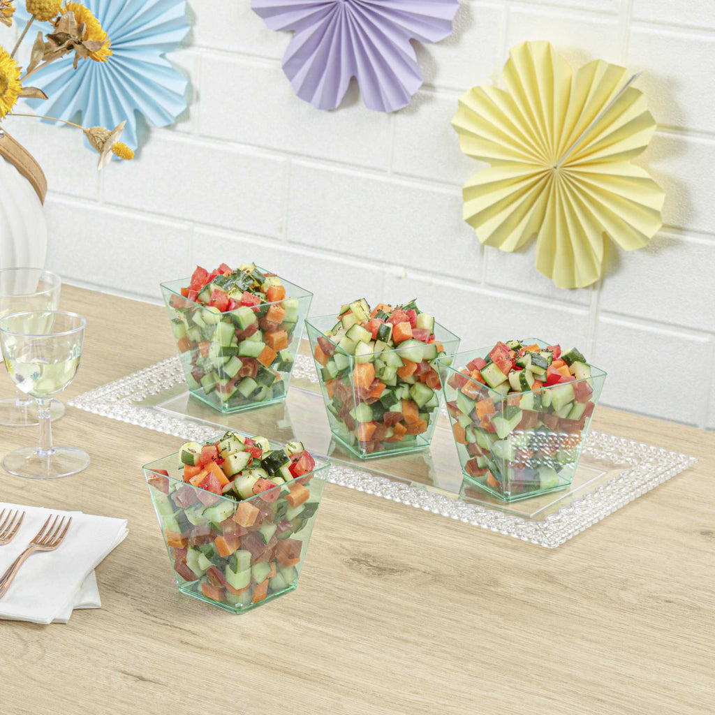 Mini Serve 8 oz Square Seagreen Plastic Large Kova Cup - 2 3/4" x 2 3/4" x 2 3/4" - 100 count box