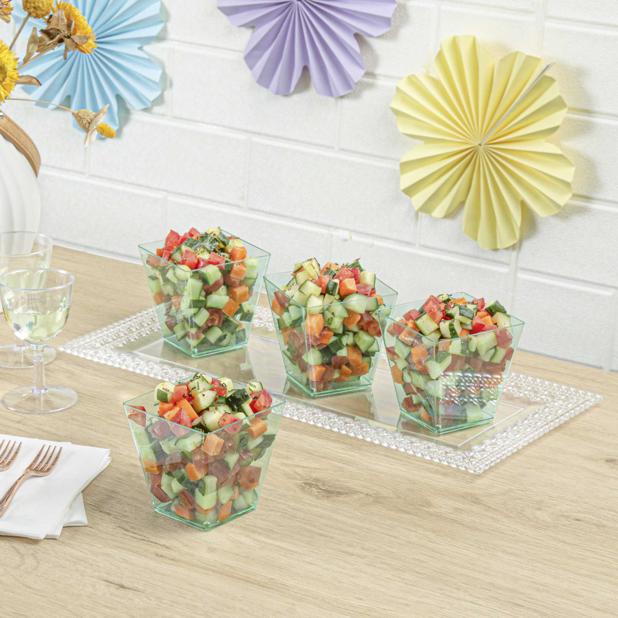 Mini Serve 8 oz Square Seagreen Plastic Large Kova Cup - 2 3/4" x 2 3/4" x 2 3/4" - 100 count box