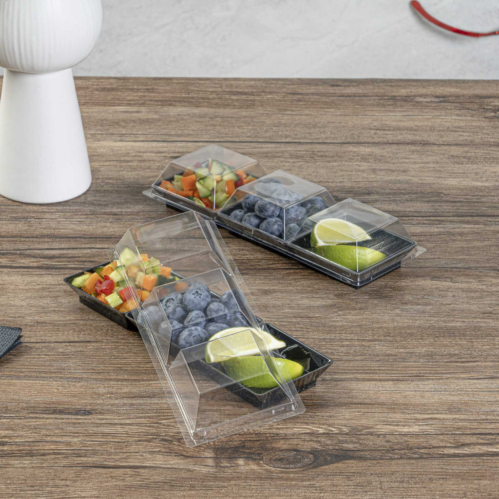 Mini Serve Rectangle Clear Plastic Lid - Fits Terzetto Plate - 100 count box