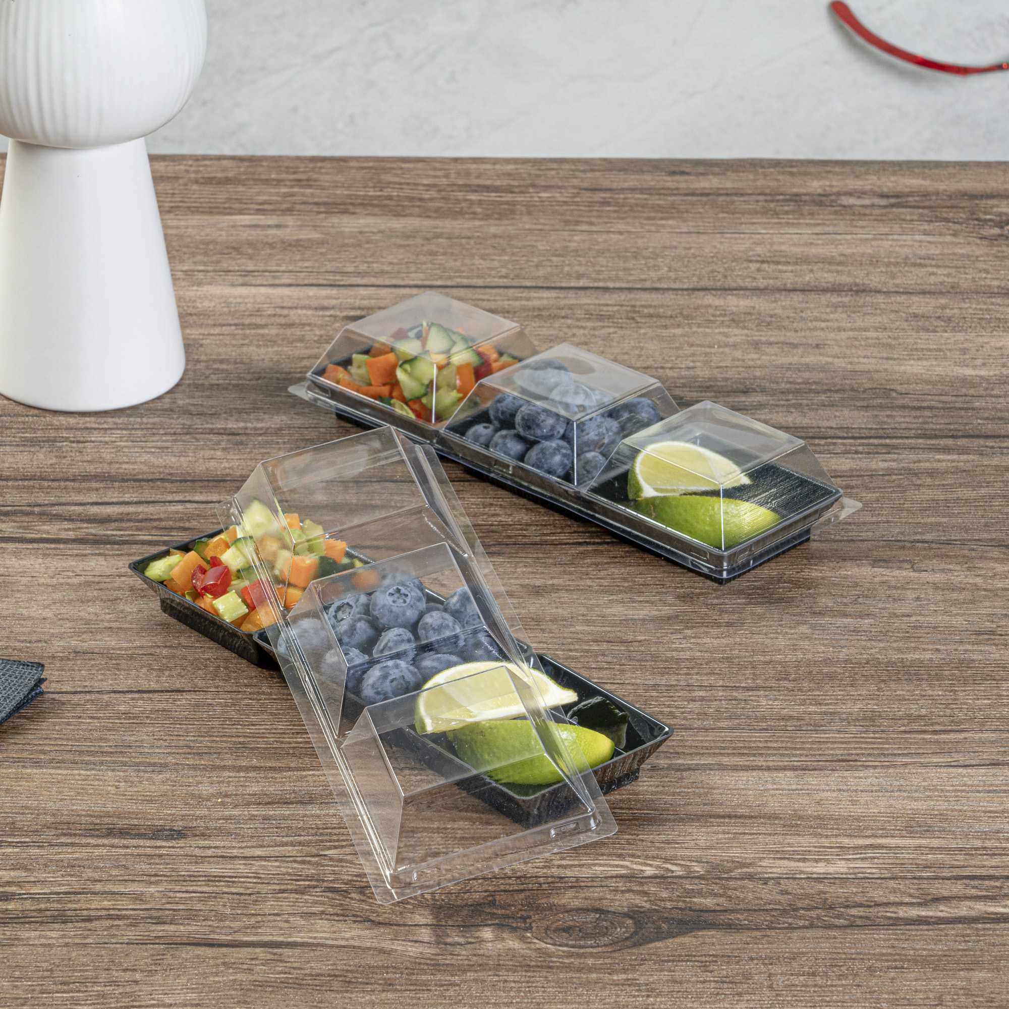 Mini Serve Rectangle Clear Plastic Lid - Fits Terzetto Plate - 100 count box
