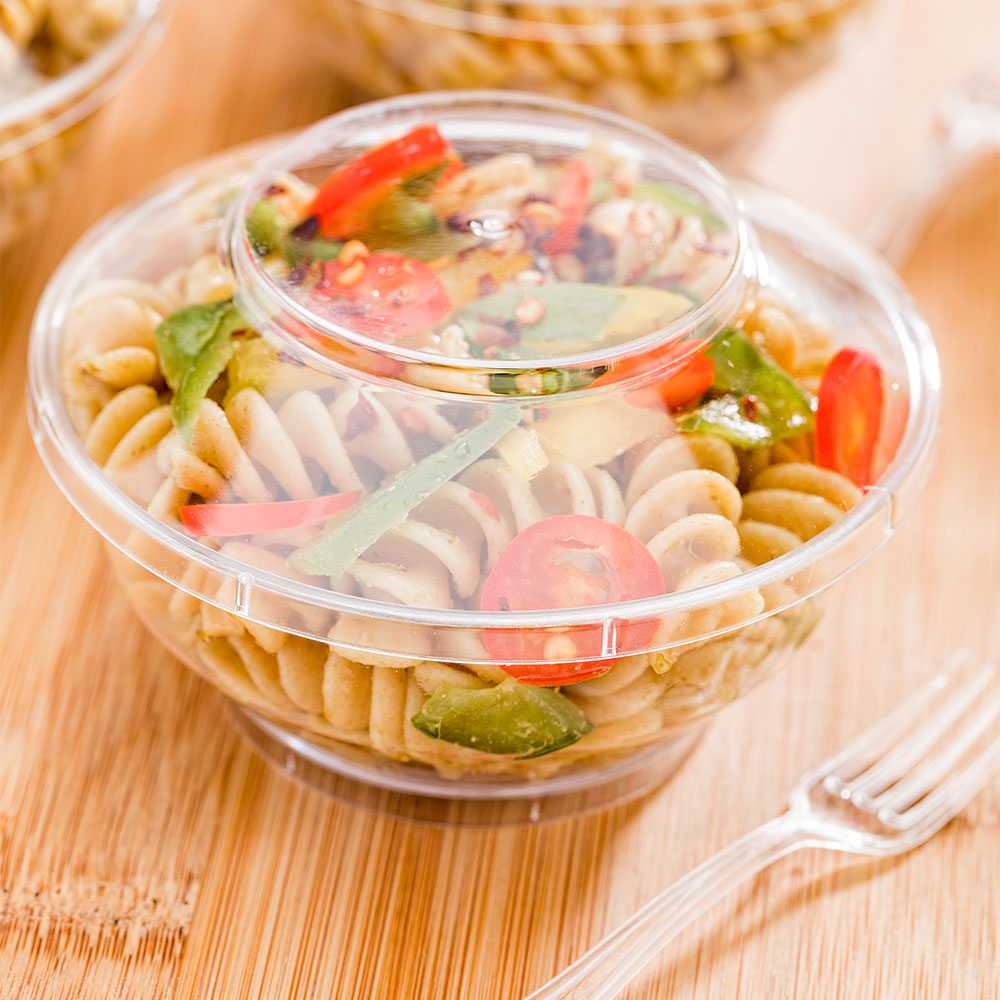 Mini Serve 6 oz Round Clear Plastic Large Deli Cup - with Lid - 4" x 3" x 4" - 100 count box