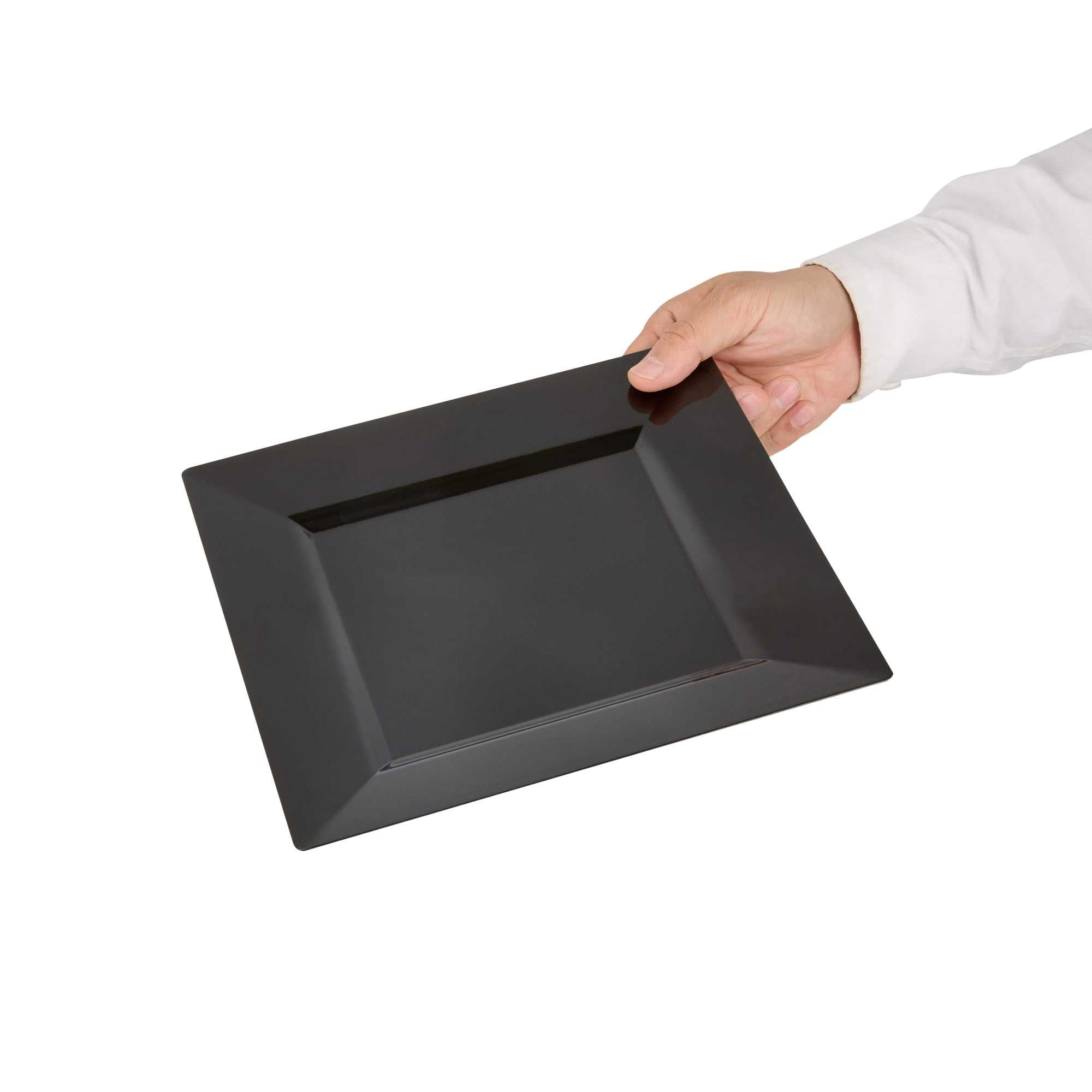 Maxi Serve Square Black Plastic Modern Plate - 9 1/2" x 9 1/2" x 1/2" - 100 count box