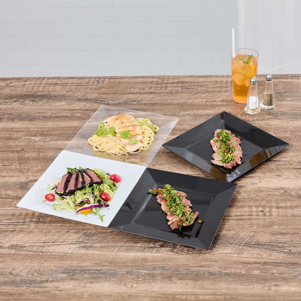 Maxi Serve Square Black Plastic Modern Plate - 9 1/2" x 9 1/2" x 1/2" - 100 count box