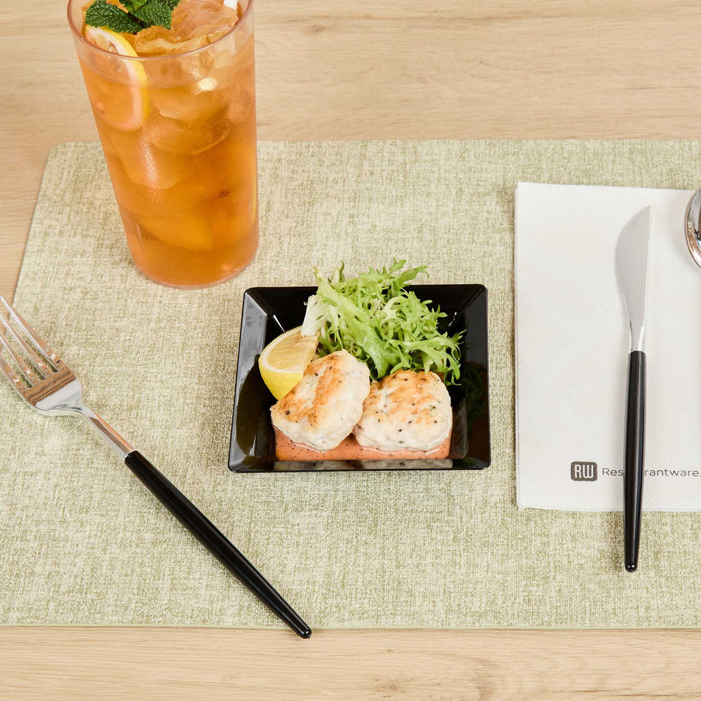 Mini Serve Square Black Plastic Plate - 4 1/4" x 4 1/4" x 1/2" - 100 count box