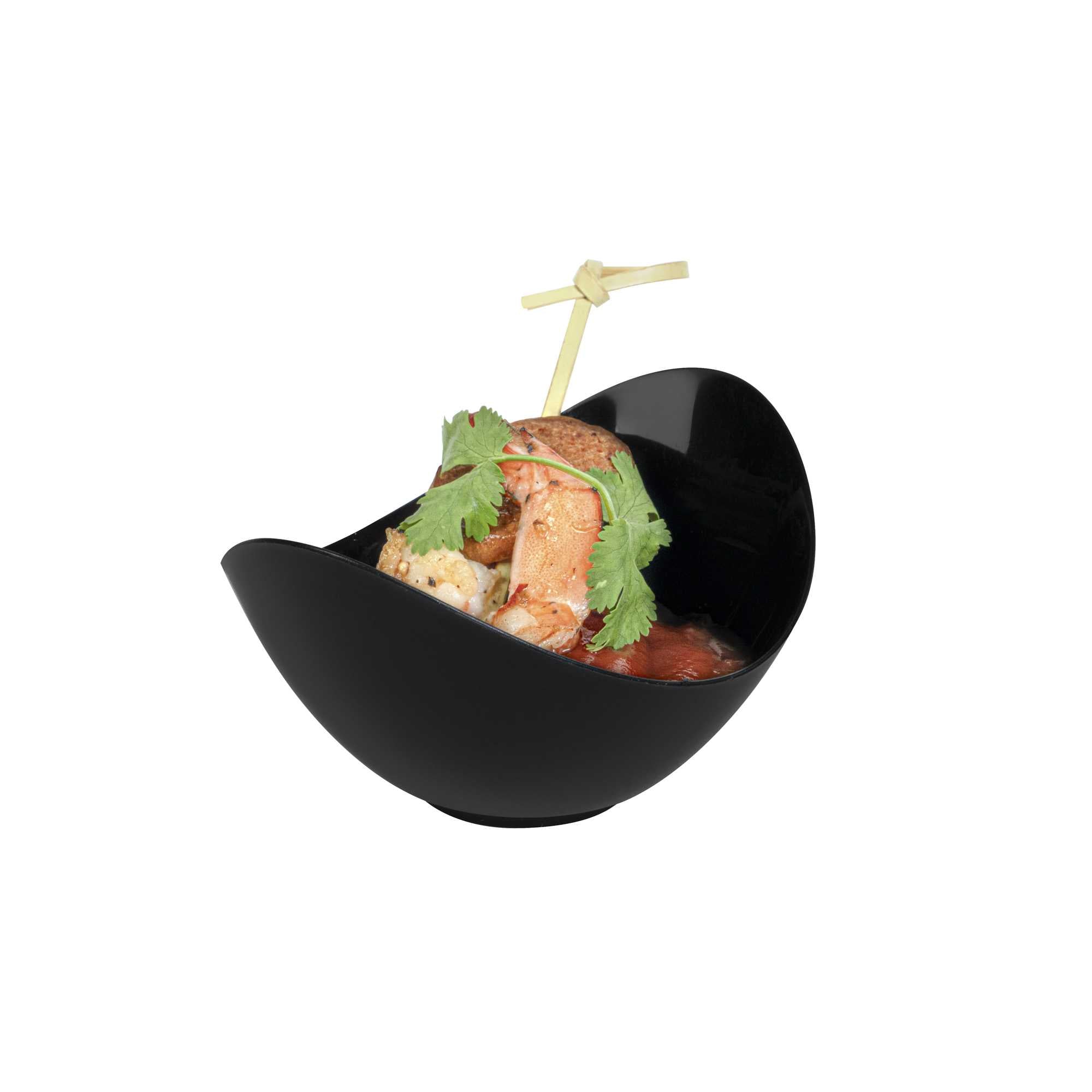 Mini Serve 2 oz Oval Black Plastic Alato Tasting Dish - 3 1/2" x 2 3/4" x 1 3/4" - 100 count box