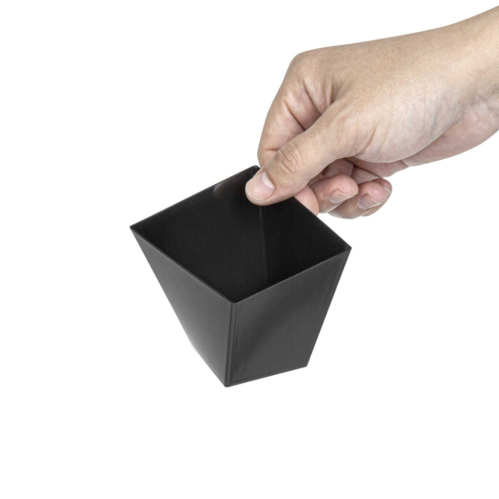 Mini Serve 6 oz Square Black Plastic Large Girata Dish - 3 1/4" x 2 3/4" x 3" - 100 count box
