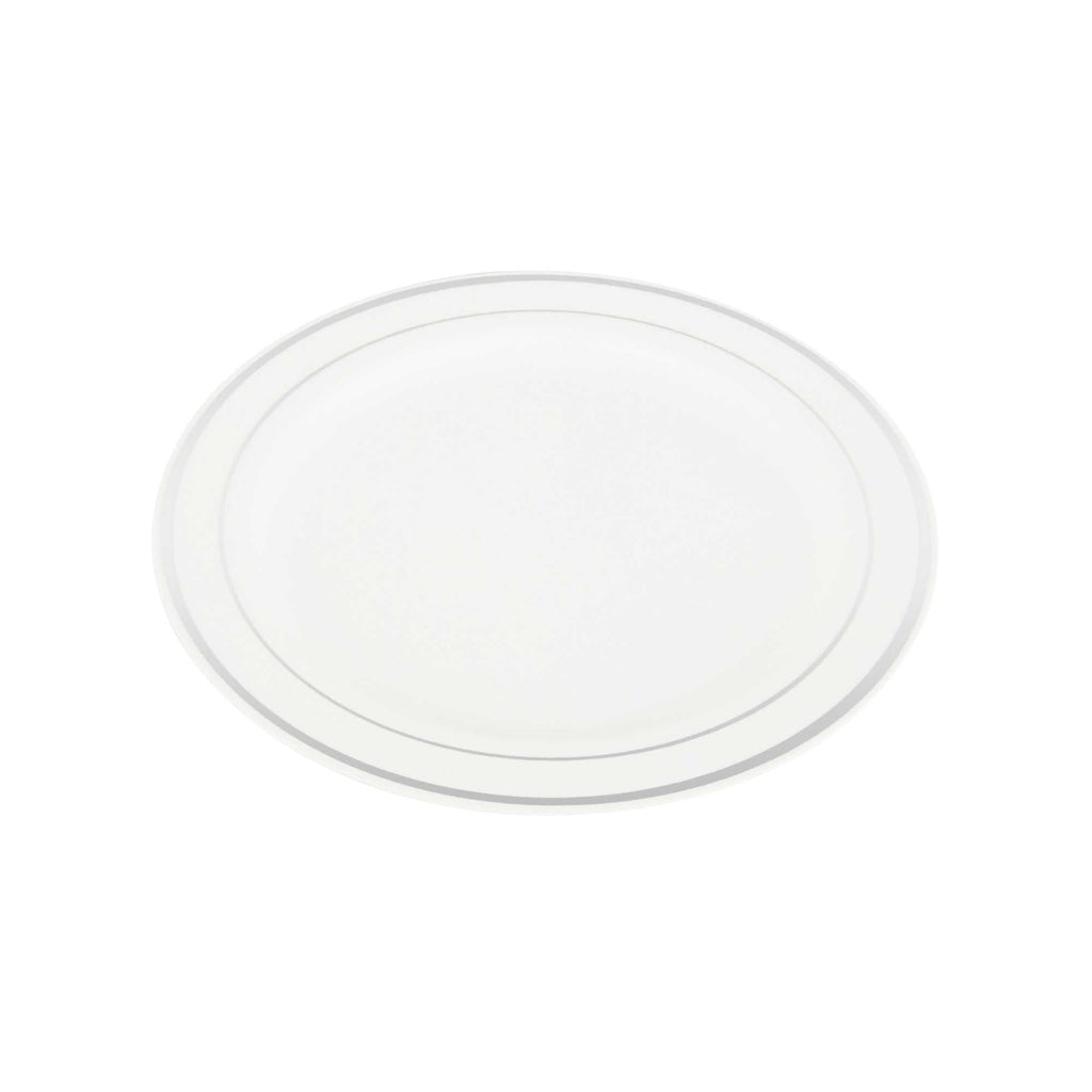 Maxi Serve Round White Plastic Silver-Rimmed Plate - 7 1/2" x 7 1/2" x 1/2" - 100 count box