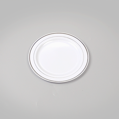 Maxi Serve Round White Plastic Silver-Rimmed Plate - 7 1/2" x 7 1/2" x 1/2" - 100 count box