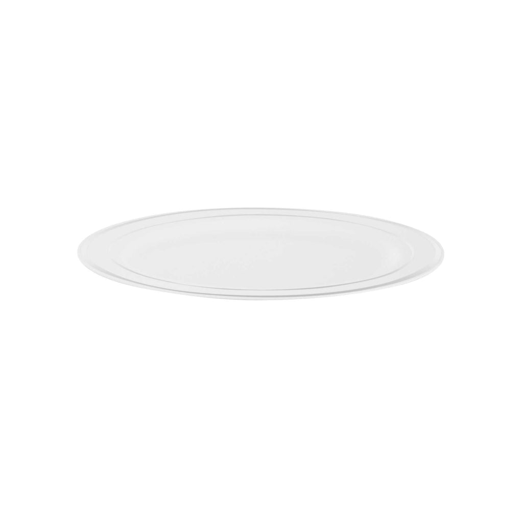 Maxi Serve Round White Plastic Silver-Rimmed Plate - 10 1/2" x 10 1/2" x 1/2" - 100 count box