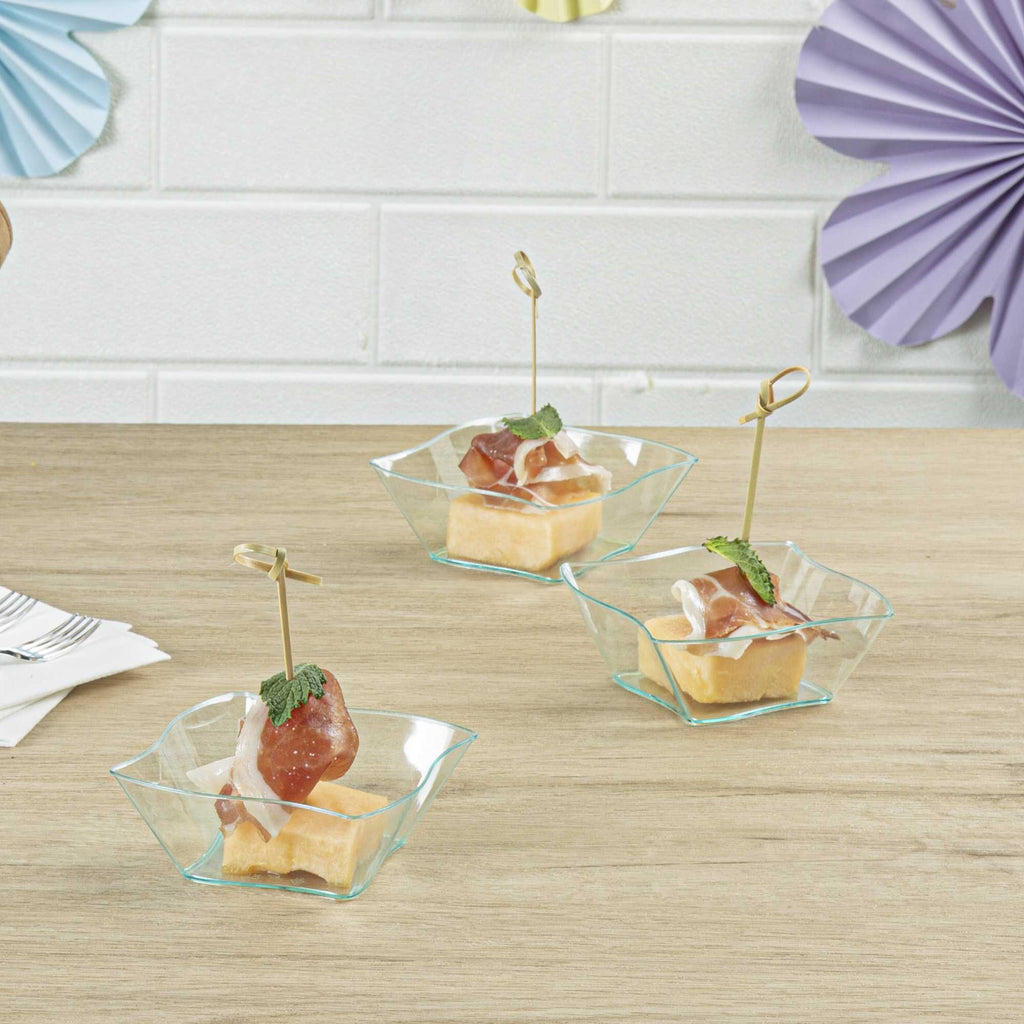 Mini Serve 6 oz Square Seagreen Plastic Aqua Bowl - 3 1/4" x 3 1/4" x 1 1/2" - 100 count box