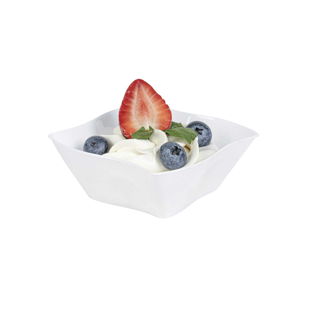 Mini Serve 6 oz Square White Plastic Aqua Bowl - 3 1/4" x 3 1/4" x 1 1/2" - 100 count box