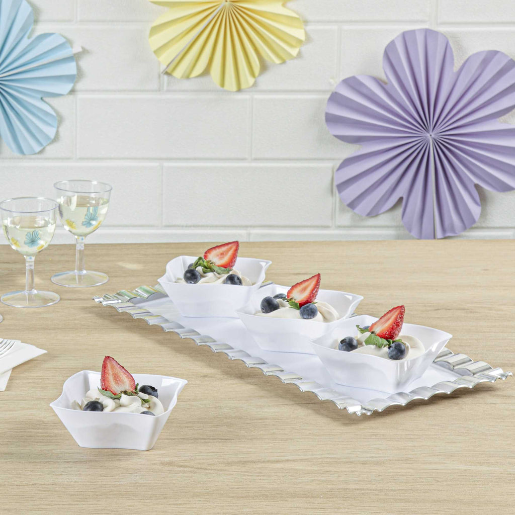 Mini Serve 6 oz Square White Plastic Aqua Bowl - 3 1/4" x 3 1/4" x 1 1/2" - 100 count box