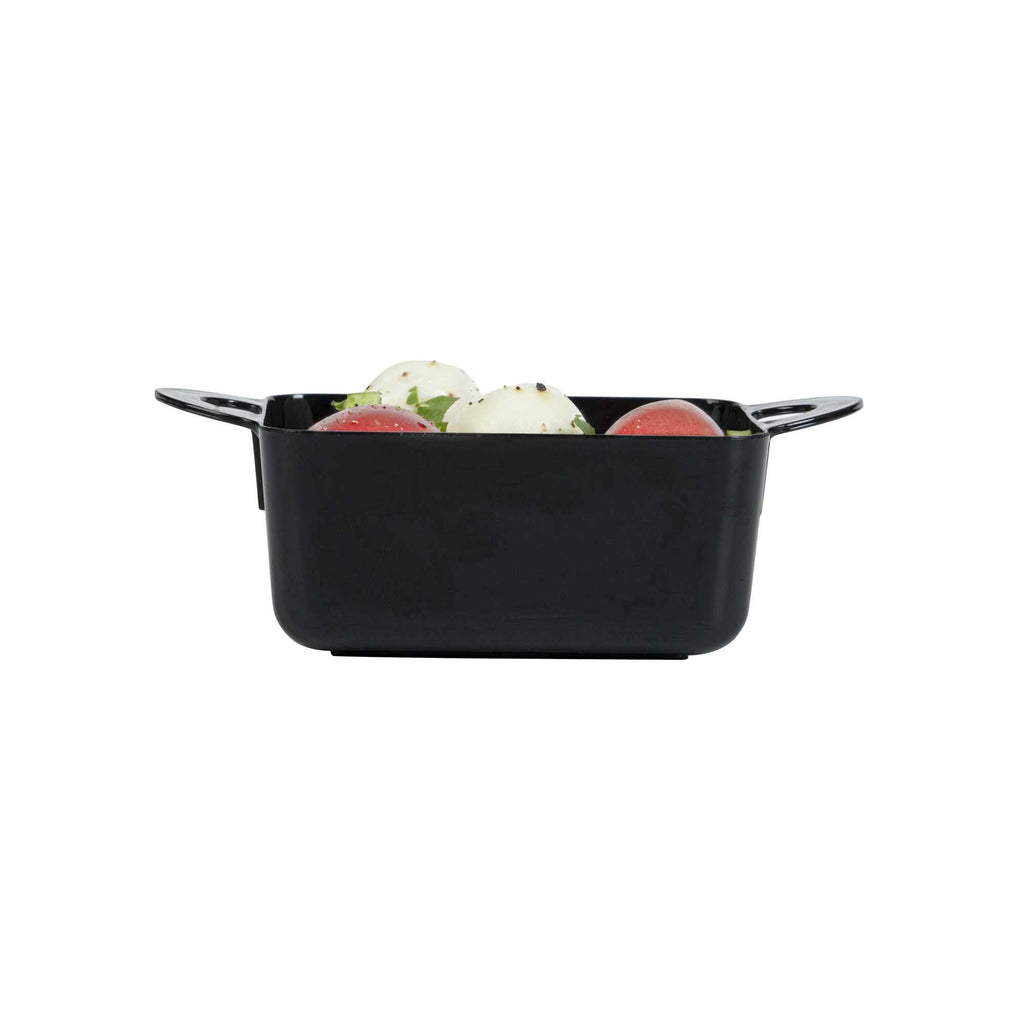 Mini Serve 3 oz Rectangle Black Plastic Cocotte - 3 3/4" x 2" x 1 1/2" - 100 count box
