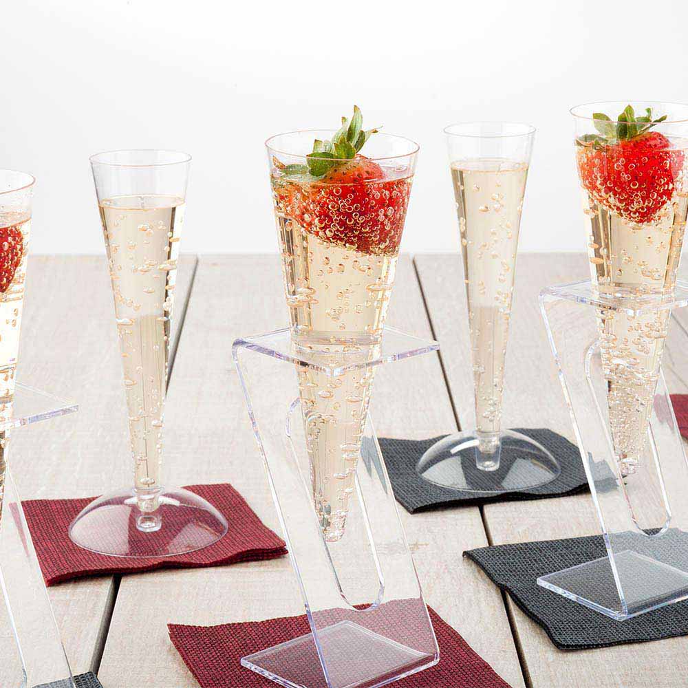 Bev Tek Clear Plastic Individual Champagne Flute Stand - 6" x 2 1/4" x 2 1/4" - 5 count box