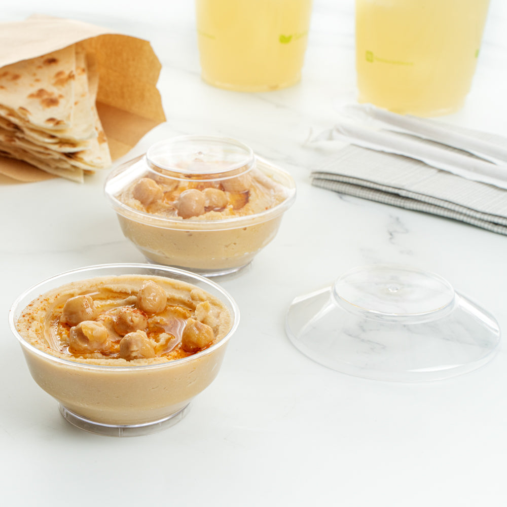Mini Serve 4 oz Round Clear Plastic Medium Deli Cup - with Lid - 3 1/4" x 3 1/4" x 2" - 100 count box