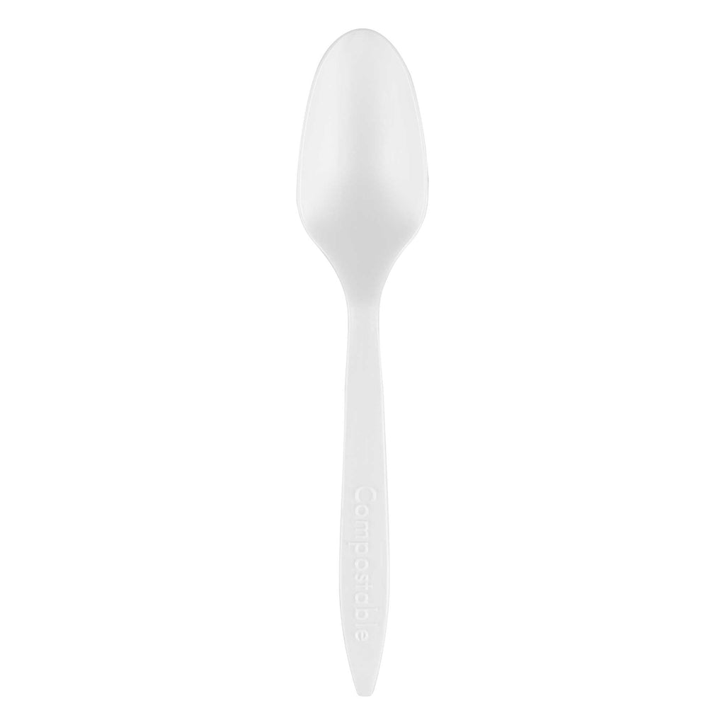 Basic Nature White CPLA Plastic Dessert Spoon - Compostable - 5" - 500 count box