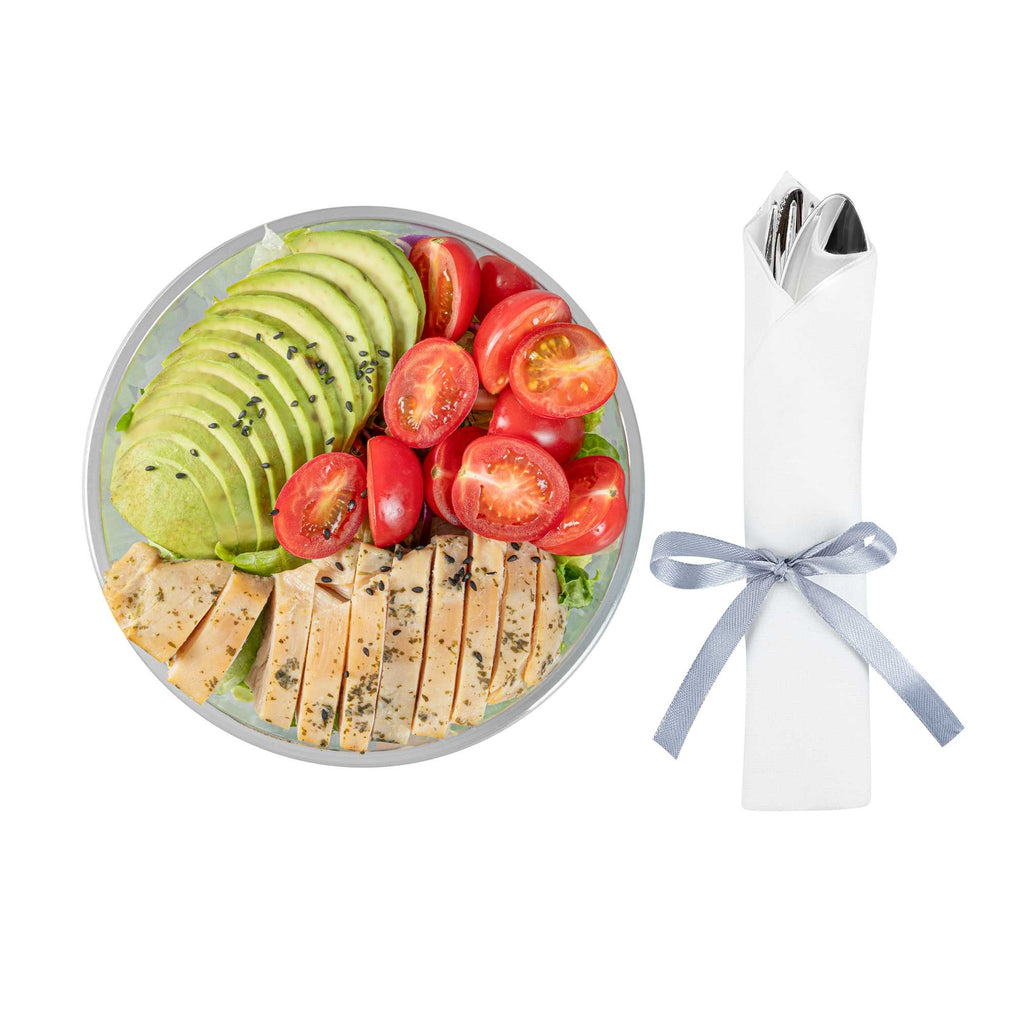 Argento Silver Plastic Cutlery Set - with White Napkin, Silver Ribbon - 7 1/4" x 2" x 1 3/4" - 100 count box
