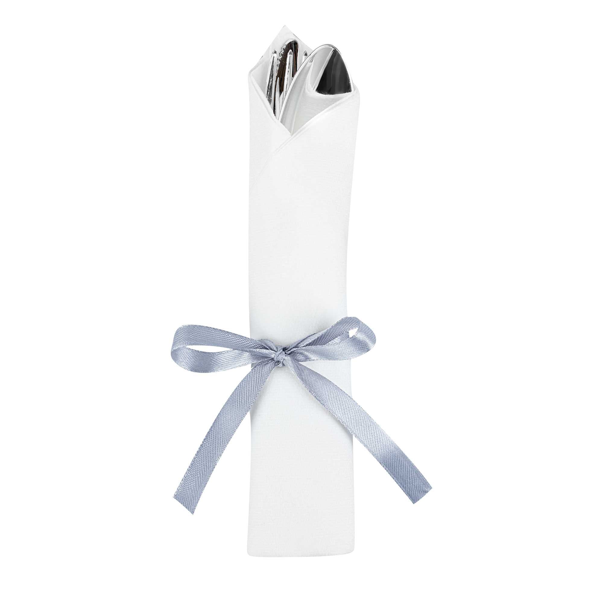 Argento Silver Plastic Cutlery Set - with White Napkin, Silver Ribbon - 7 1/4" x 2" x 1 3/4" - 100 count box