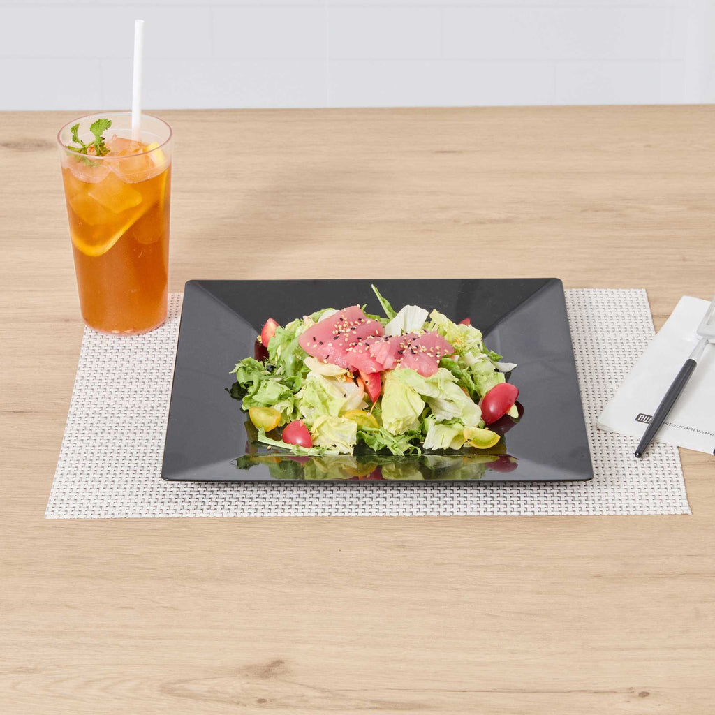 Maxi Serve Square Black Plastic Dinner Plate - 10 3/4" x 10 3/4" x 1/2" - 100 count box